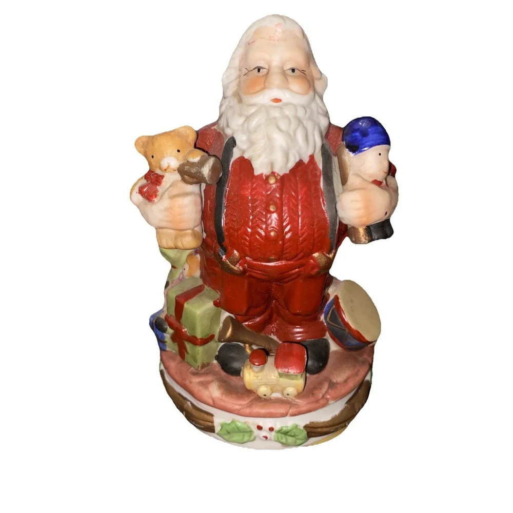Christmas 1983 Holiday Porcelain Santa Claus w/Toys Musical Spinning Figurine